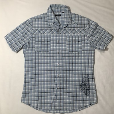 7 Diamonds Shirt Men s Size XL Blue Short Sleeve Plaid Button Up Casual