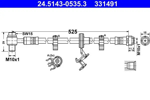 Tubo flessibile del freno ATE 24.5143-0535.3, sinistro - Immagine 2