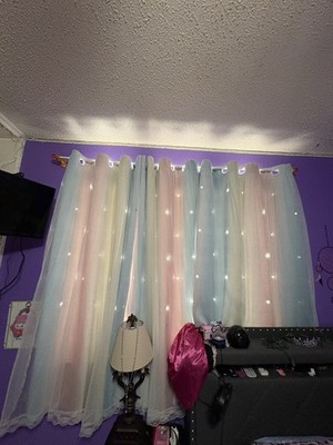Star Cut-out Two-Layer Blackout Curtain Pastel Ombre Tulle 52'' x 84'' One Panel