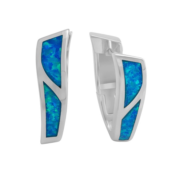 Creolen Klappcreolen Aus 925-Sterling Silber Rhodiniert Synth. Opal Blau Neu*-image