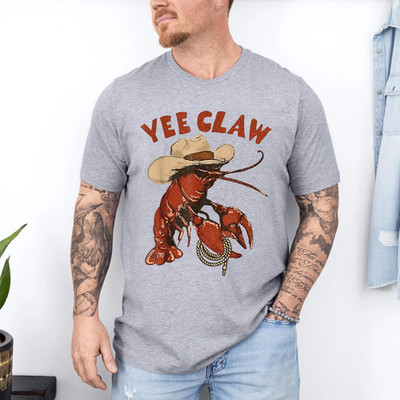 Crawfish Yee Claw Lobster Cowboy Funny Western Men T-Shirt