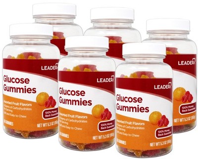 6 Pack - LEADER Glucose Gummies, Assorted Fruit, 60 Count