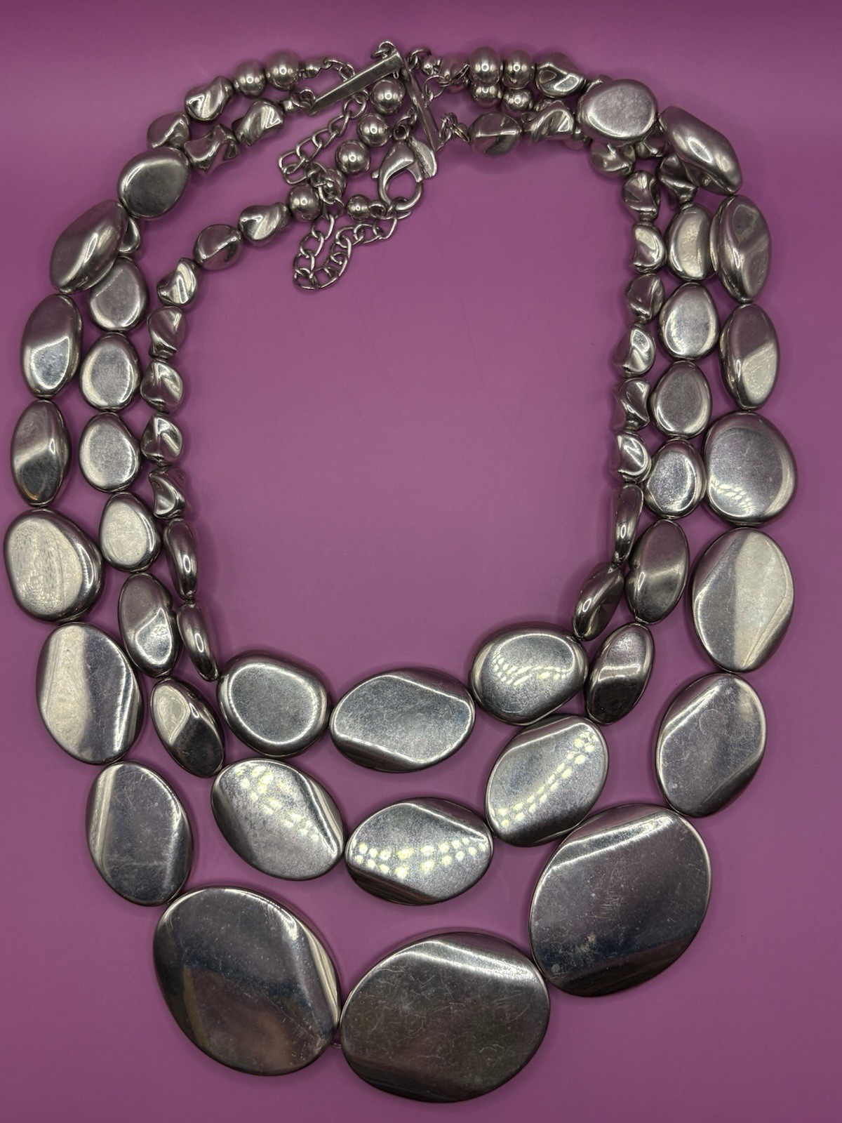 Chico’s Silver-Tone Pebble Statement Necklace – T… - image 3