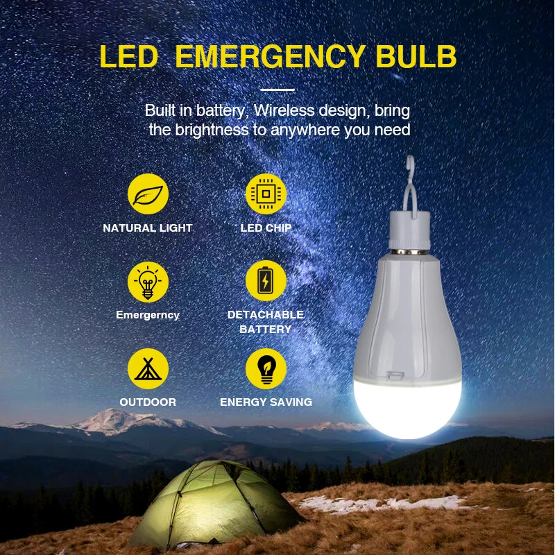 Portable LED Bulb E27 15W LED Emergency Light Dual Battery