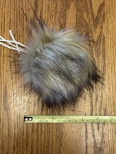 Faux Fur Pom Pom for hats beanies crochet knit 5 inch Tan with black tip