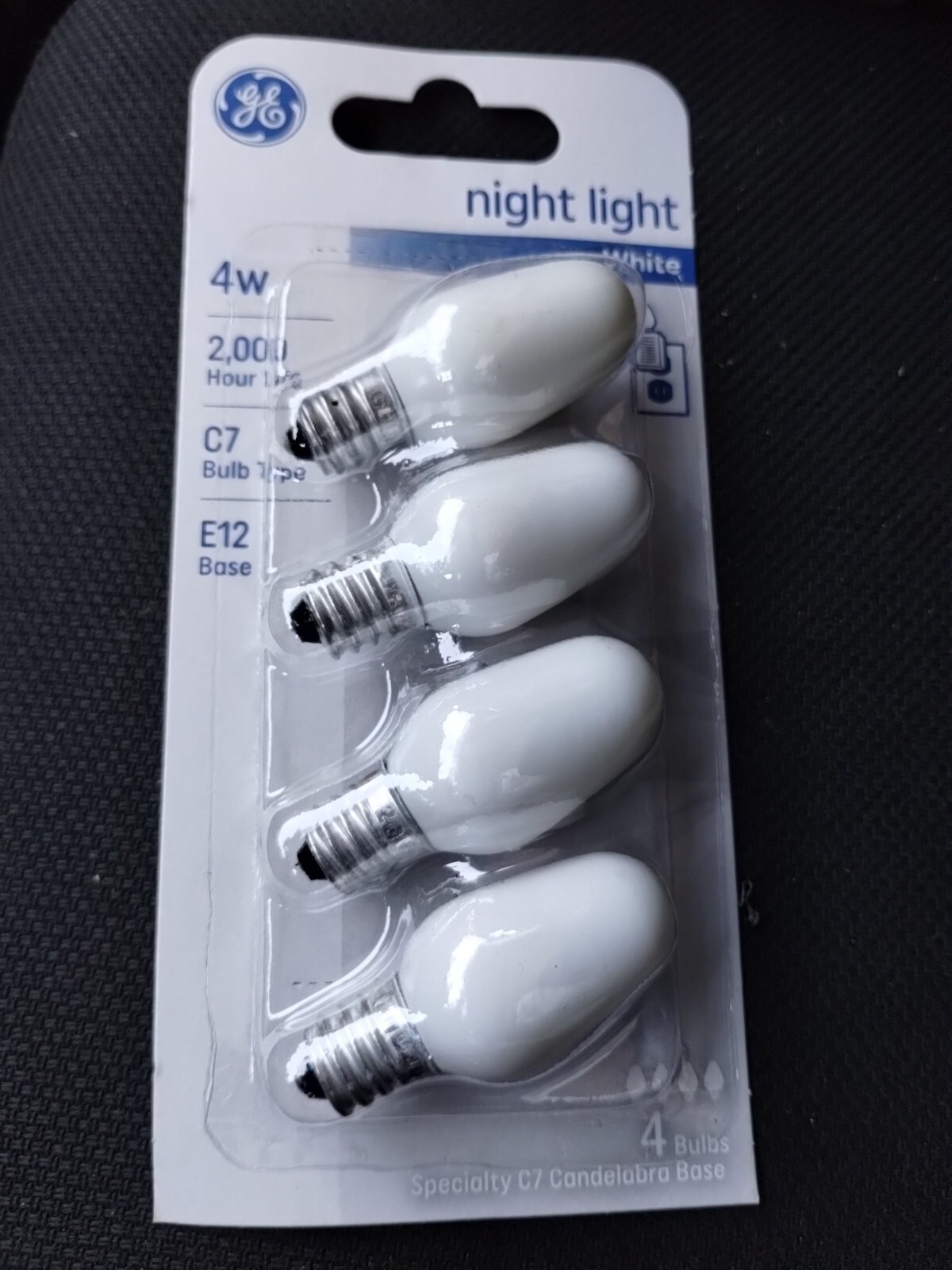 GE Incandescent Light Bulbs, C7 Night Light Bulbs, 4-Watts, 14-Lumens, White, Ca