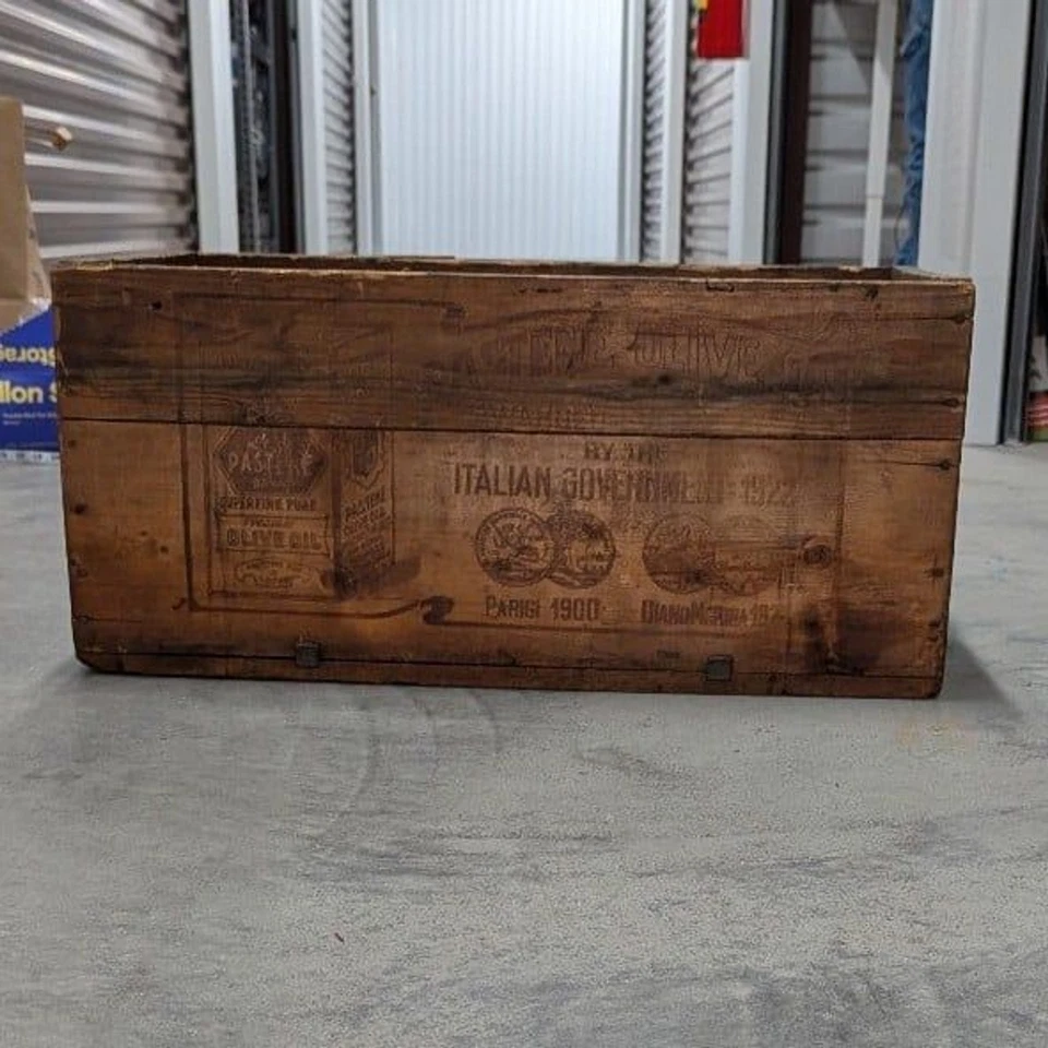 Caja de madera pesada de aceite de oliva Pastene vintage - Imagen 3 de 4