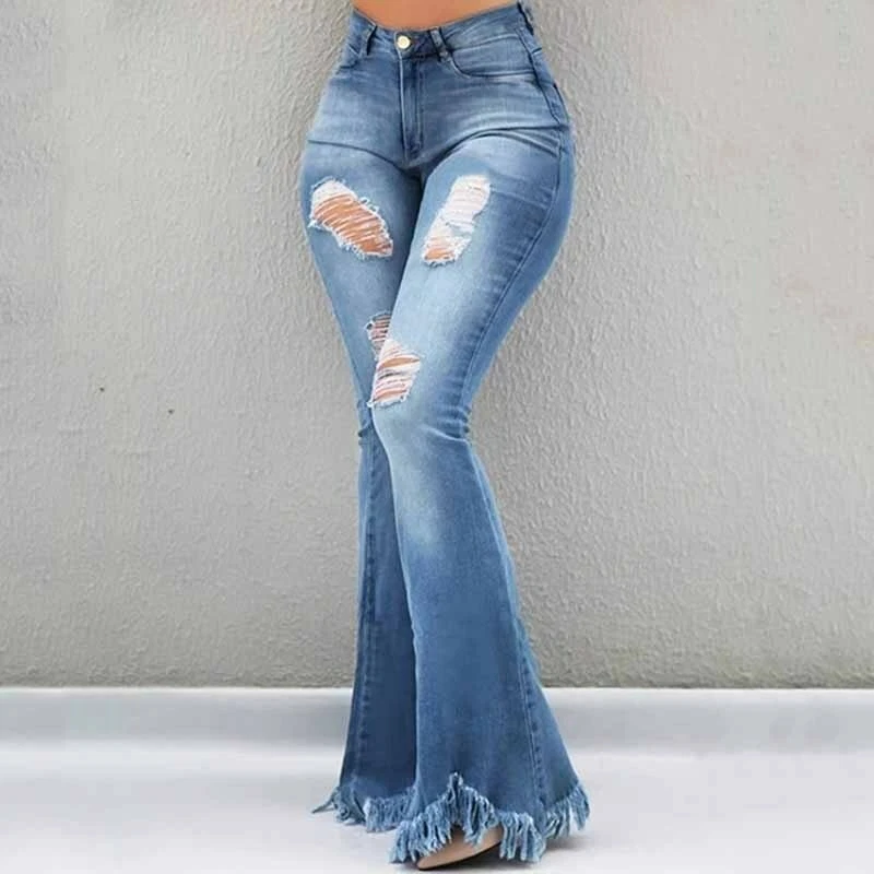 Pantalones vaqueros acampanados Mujer Thin Vintage Denim Ladies cintura alta