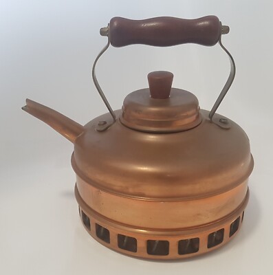 Vintage Teekanne aus verkupfertem Messing Bronze mit Holzgriff & Deckel