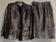 Vtg CARLISLE 2 Pc Suit Jacket Skirt Sz 10 Metallic Festive Colorful
