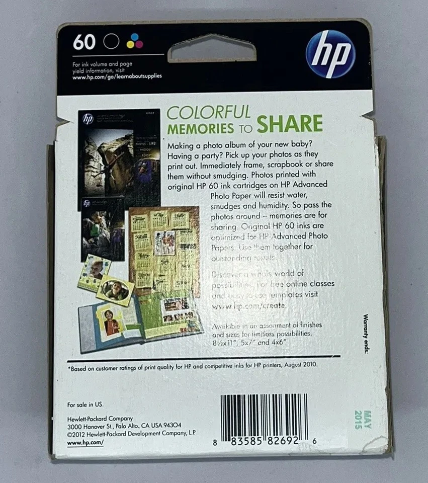 HP 60 Combo-Pack Cartuchos de Tinta Preto e Tricolor Expirados Maio 2015 Selados - Imagem 4 de 4