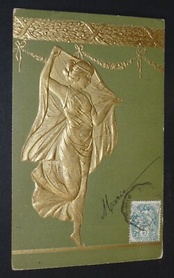 CPA CARTE POSTALE ancienne belle femme sous cadre rond fleuri roses 1907 EUR 1,99 - FR