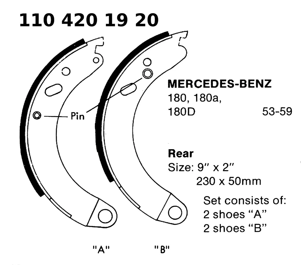 4 - Bonded Mercedes Benz Brake Shoes 1953 - 1959 Models 180 180a 180d Rear - Image 3 of 4