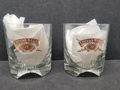 Vintage Chivas Regal 12 Whiskey Rocks Glasses Low Ball Made In France EUC
