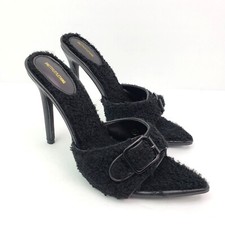 Pretty Little Thing Womens Sz UK 4 US 6 Black Teddy Point Buckle 4.5" Heels Shoe