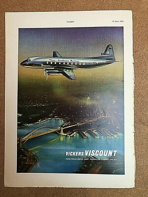 1954 Aircraft Advert VICKERS ARMSTRONGS VISCOUNT TRANS AUSTRALIA  AIRLINES 