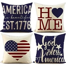 Decorative Pillow Covers (18"x18") 4-Pack God Bless America Home 
