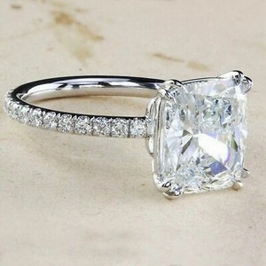 Authentic 2.50Ct Cushion Cut Moissanite Engagement Wedding Band Ring 14K White Gold Plated