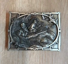 Vtg 1984 Bergamot Brass Works Bird Hunting Pewter Belt Buckle Y-149  Made In USA