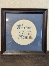 Vintage Handmade Framed Cross Stitch Welcome To My Home - Heart 10X11