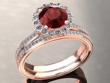 2.7ct Lab-Created Round Ruby Ring Moissanite Halo Bridal Set Rose Gold Plated