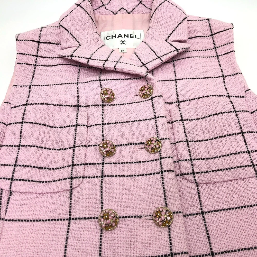 CHANEL P77266 24S tweed senza maniche abbigliamento giacche top canotta tweed rosa