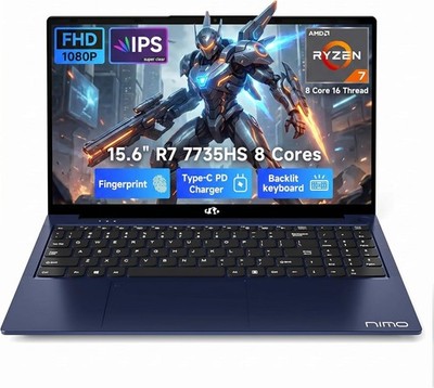 NIMO Gaming Laptop 15.6'', AMD Ryzen 7 7735HS 16GB DDR5 RAM, 512GB PCIe 4.0 SSD