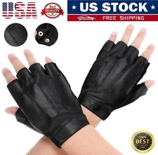 2× PU Leather Fingerless Driving Gloves Sport Half Finger Glove Unisex Gift US