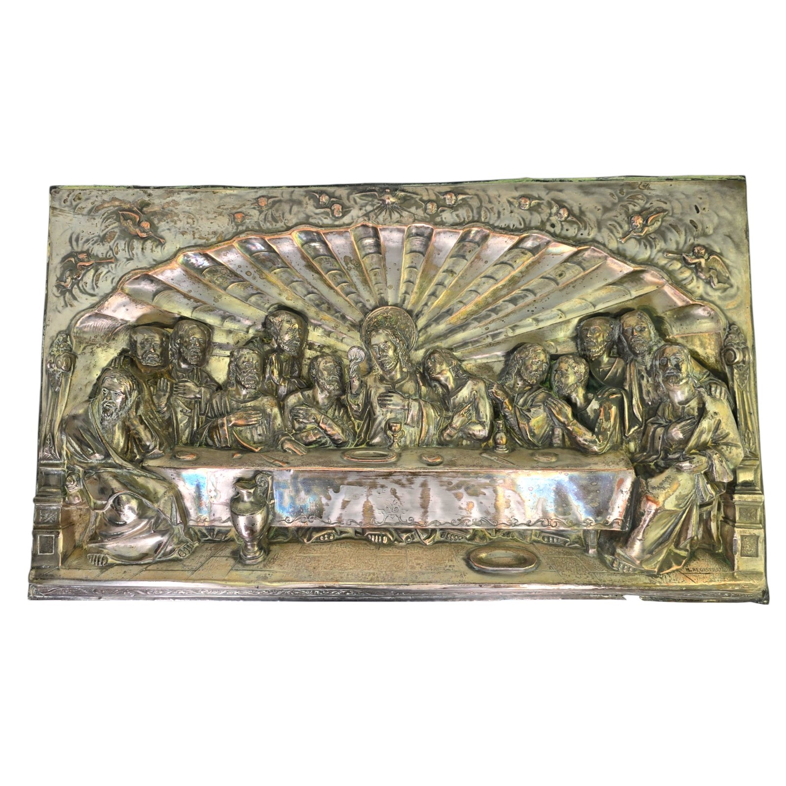Antique The Last Supper Copper Silver Plated High Relief 3D Panel ...
