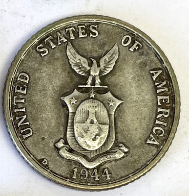 1944 D PHILIPPINES Twenty Centavos United States of America Silver Coin