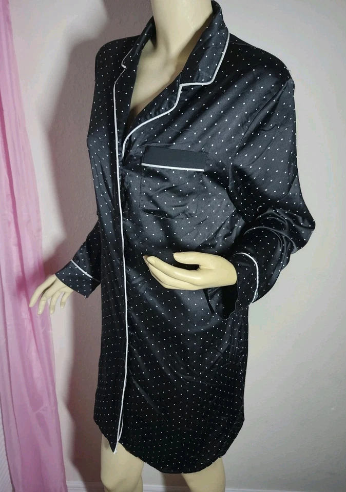 Gilligan & O'Malley атласный горошек черный и белый длинным рукавом ночная рубашка средний - Изображение 3 из 4