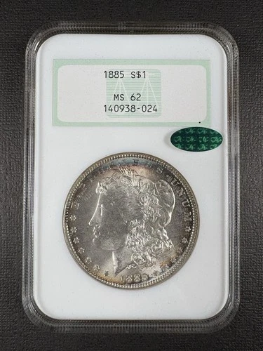 1885 Morgan Silver Dollar NGC MS62 CAC Approved Old Fatty Holder Toned