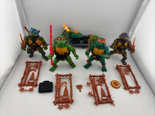 TMNT 1988 The Original: Set Of 4 With Accessories, Weapons, & Motorcycle
