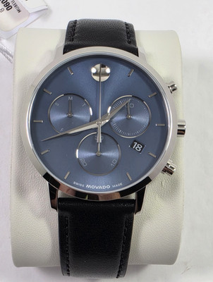 Movado Museum Quartz Chronograph Blue Dial Leather Strap Men's