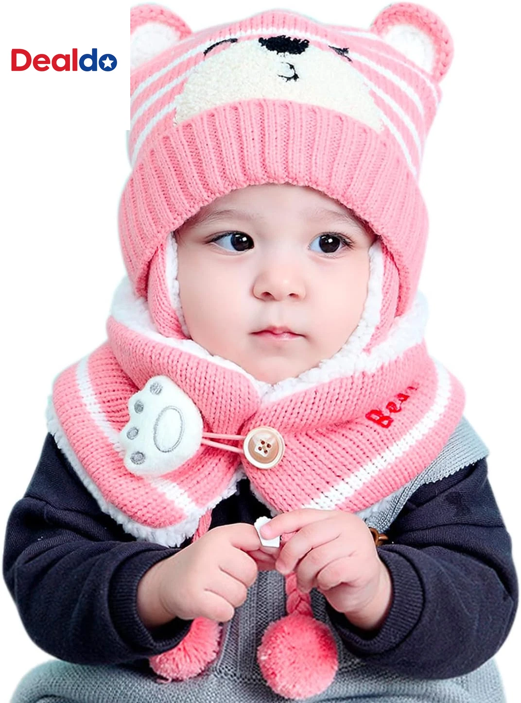 Baby Beanie Hat Scarf, Newborn Toddler Winter Warm Knit Cap, Fleece Lining Winte