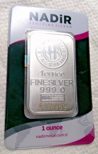 NADIR METAL REFINERS 1 OZ SILVER BAR CARDED SEALED 999 FINE SILVER BAR #117959