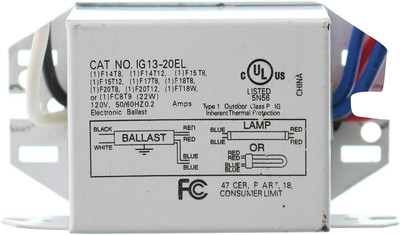 IG13-20EL Magnetic Fluorescent Ballast, 1-Lamp, T8 F20T8, 20W, 120V White 