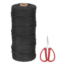 Braided Macrame Cord, 3mm x 109 Yards Natural Cotton Rope with Scissors Black