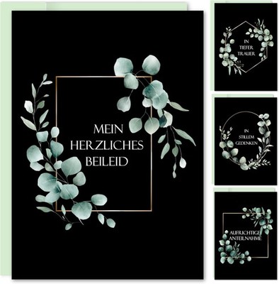 E&G Klasse Beileidskarten Set 8x Trauerkarten A6 mit Umschlägen Klappkarten