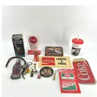 Vintage Coca-Cola Collectibles Junk Drawer Type Tray Lot Pen Lamp Cards Cup Bolo