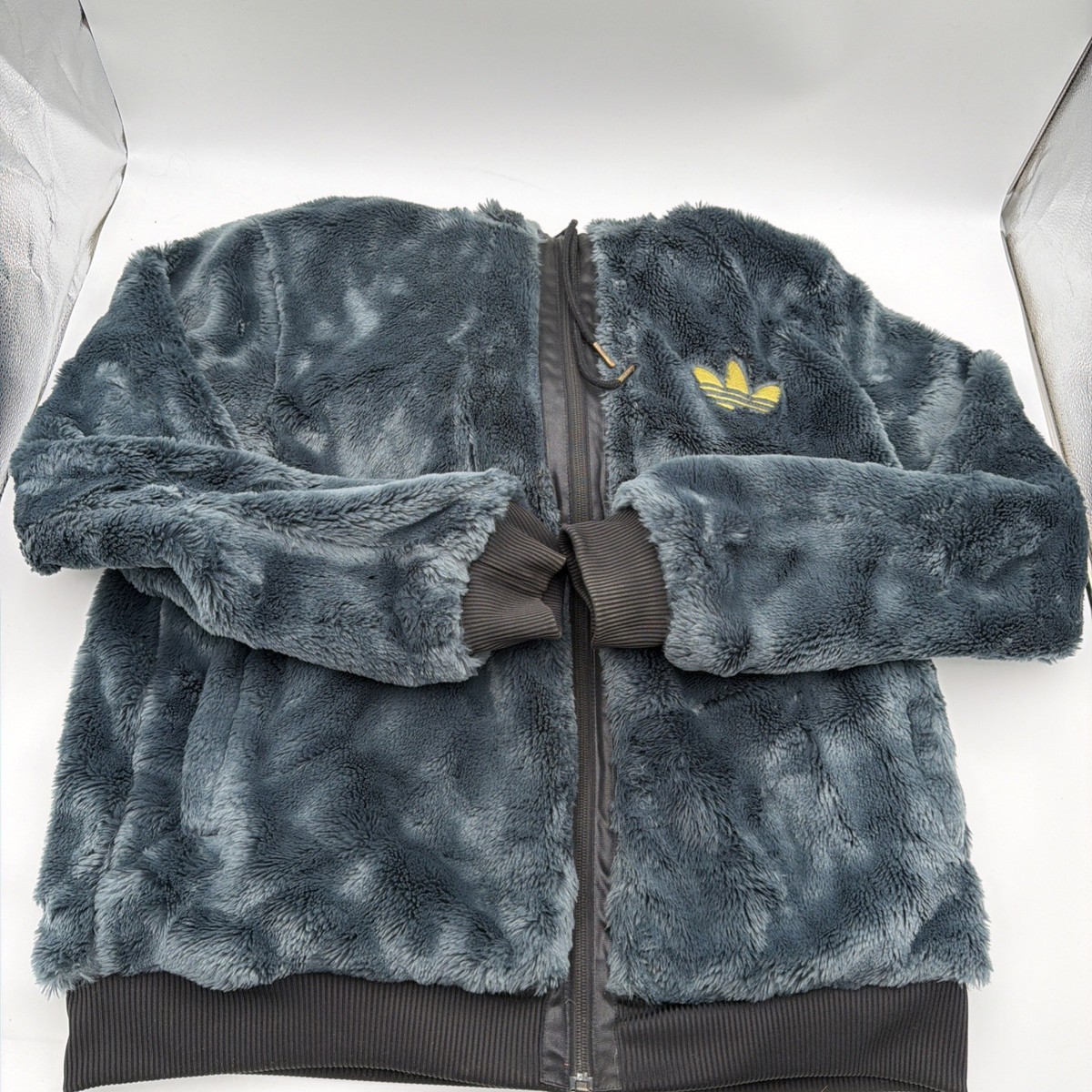 Adidas Chile 62 Black Faux Fur Hooded Reversible Bomber Jacket Men