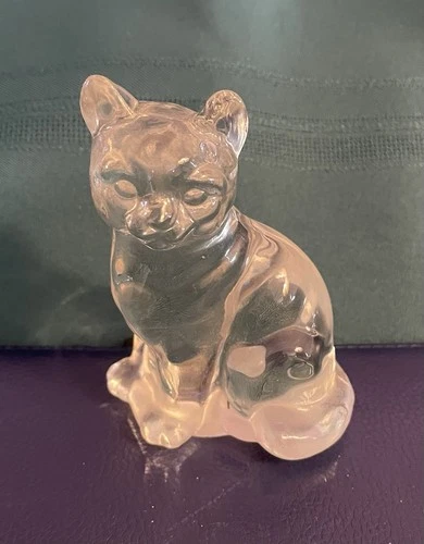 Clear Glass Sitting Cat Figurine by Fenton Glass Co. 4” Tall, 3” Across, 2”Deep