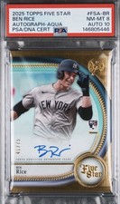 2025 Topps Five Star Autograph-Aqua /75 Ben Rice RC #FSA-BR PSA 8 NM-MT AUTO 10
