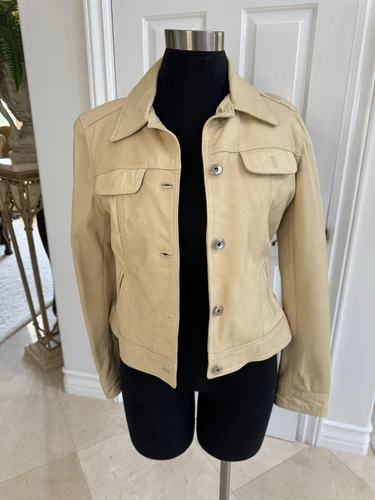 OFF WHITE Giacca di pelle Zuiki avorio bianco sporco stile italiano Y2K taglia XL Bellissima