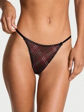 Victoria's Secret The Lacie - M Red Black Plaid Shimmer Mesh String Thong Panty