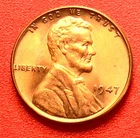 1947-P Lincoln Wheat Cent Penny GEM RED BU From an Original Bank Roll