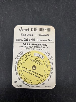 NOS 1954 Mile Dial Gene's Club Durham Wi Gas Mileage Hwy 36 45 Gas Kimes Foid