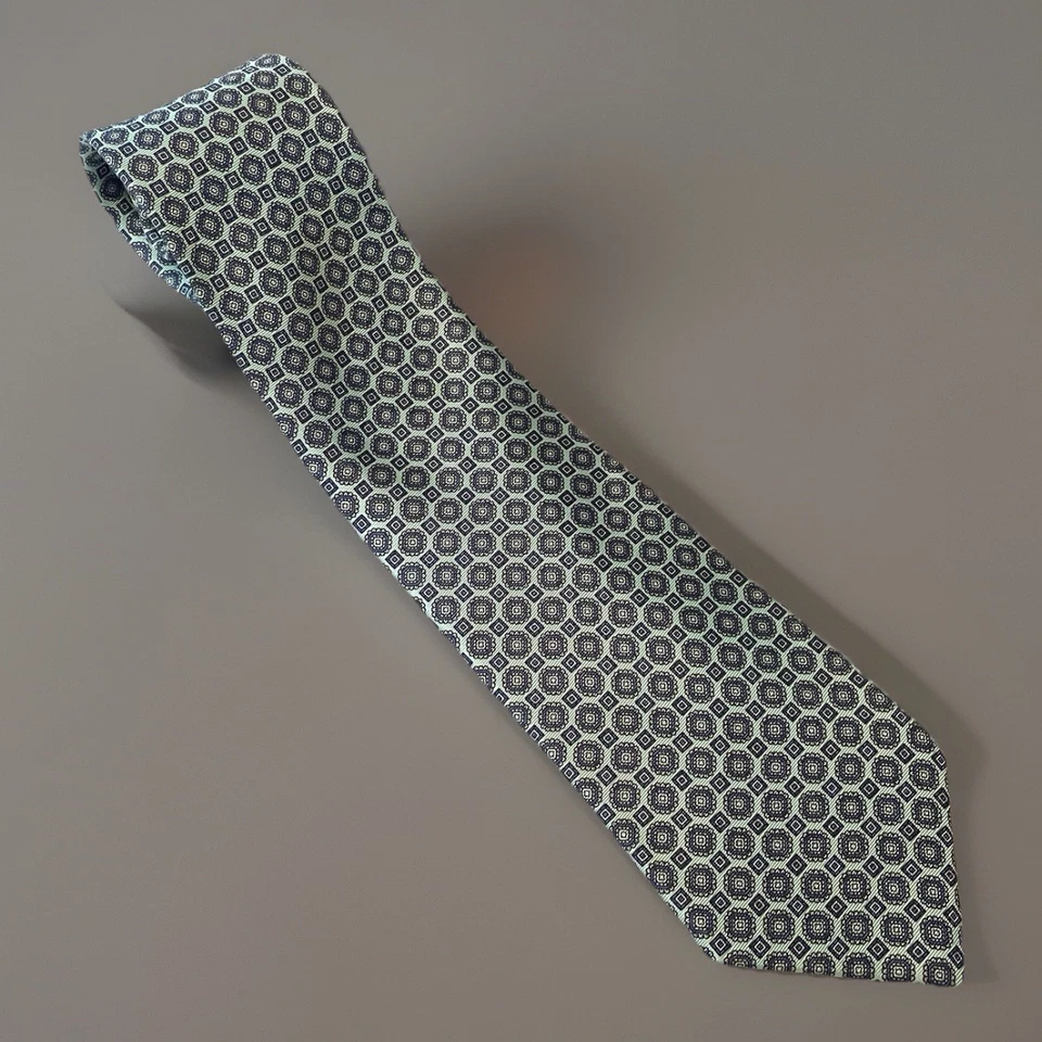 Cavalier USA Silk Tie Blue Geometric Hexagon Pattern Vintage Mid Century - Image 2 of 3