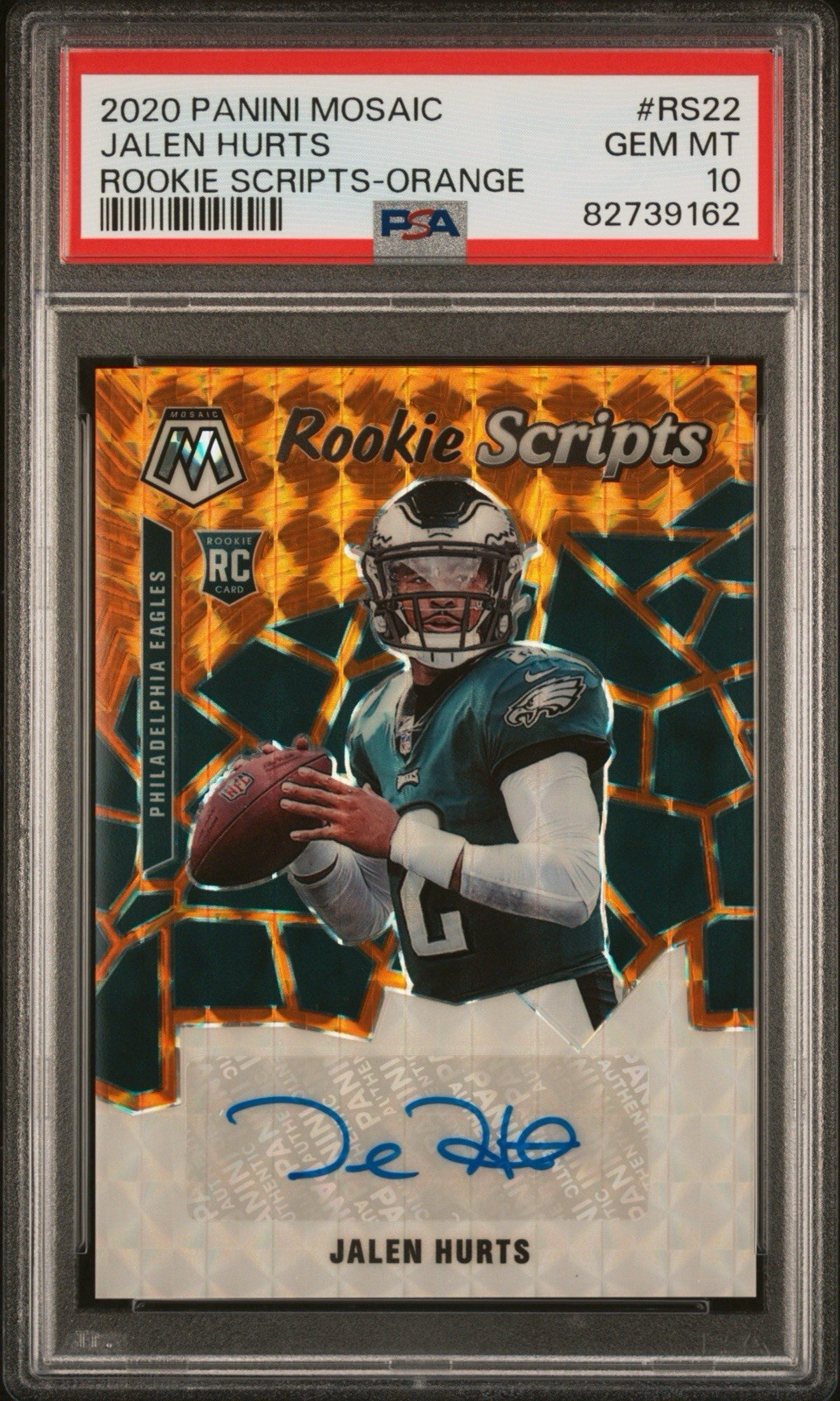 2020 Panini Mosaic Jalen Hurts Rookie Scripts ORANGE Auto RC - PSA 10 💎💎💎