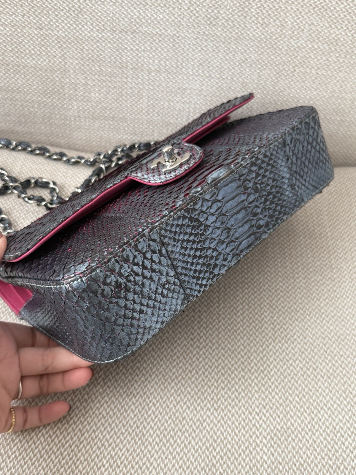 CHANEL Iridescent Blue Multicolor Python Classic … - image 17